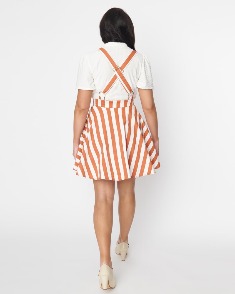 Unique Vintage Burnt Orange White Stripe Snap Front Pinafore Orang